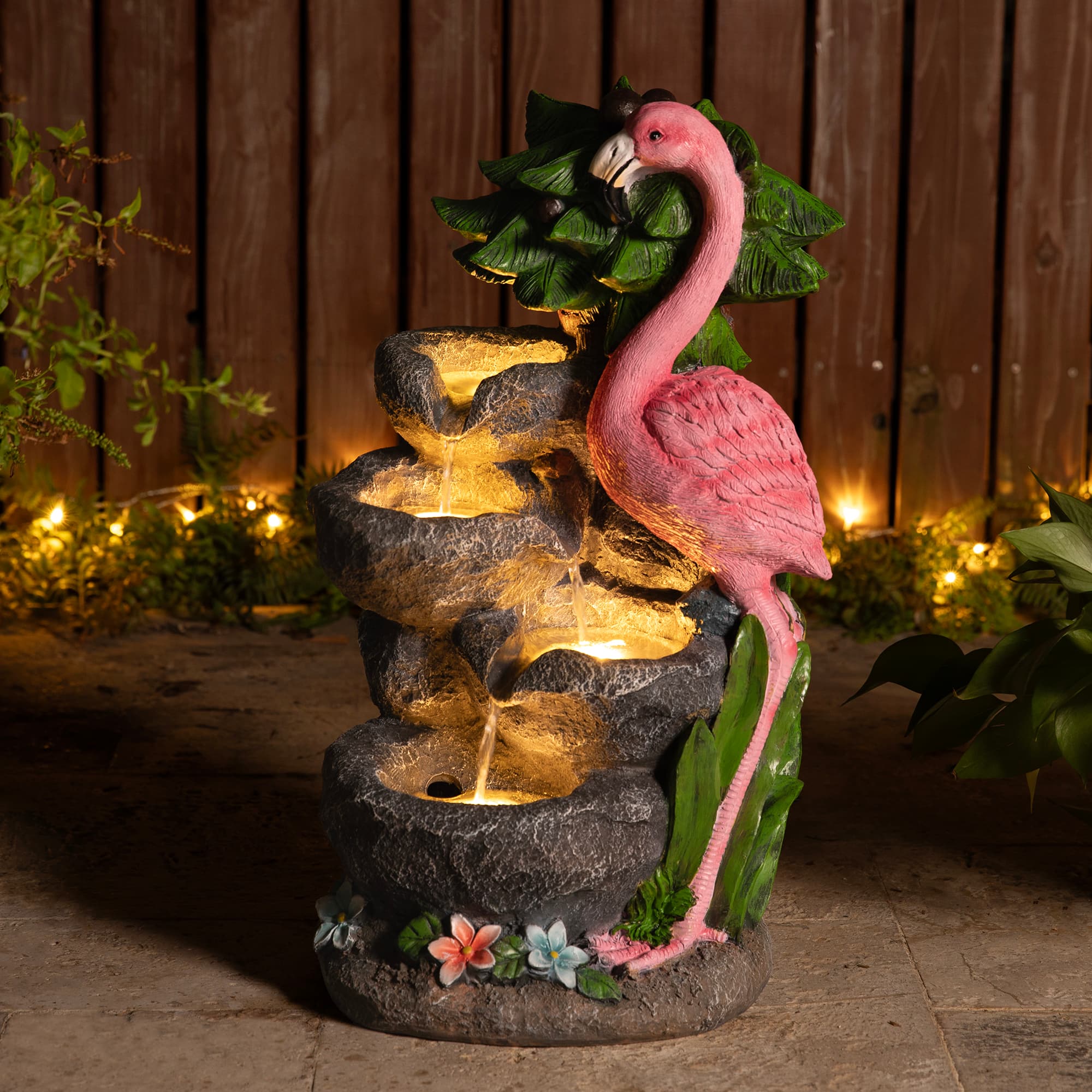 Glitzhome® 23.5" LED 4-Tier Flamingo Outdoor Fountain